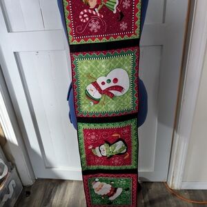 Festive Holiday Table Runner with Snowman and Santa Design